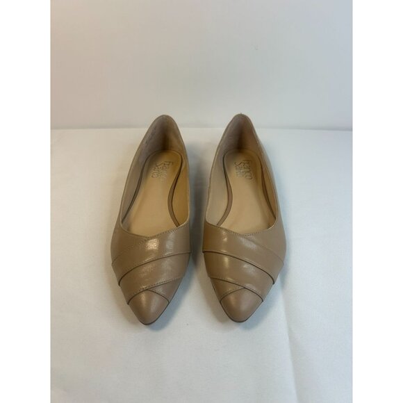 Franco Sarto Hilaria Leather Beige Pointed Toe Narrow Women Size 7 Flats Minimal - Picture 2 of 11